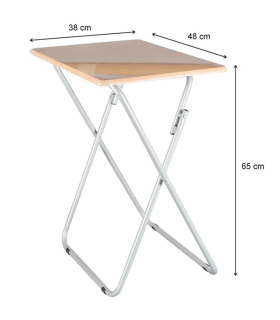 Tradineur - Mesa de madera plegable con estructura metálica, altura fija, patas antideslizantes, portátil, jardín, camping, hogar, 65 x 48 x 38 cm