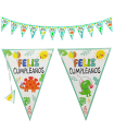 Tradineur - Guirnalda de cumpleaños de cartón con 12 banderines de dinosaurios, "Feliz cumpleaños", decoración para fiestas, celebraciones, niños, 4 metros, 19 x 28 cm