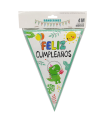 Tradineur - Guirnalda de cumpleaños de cartón con 12 banderines de dinosaurios, "Feliz cumpleaños", decoración para fiestas, celebraciones, niños, 4 metros, 19 x 28 cm