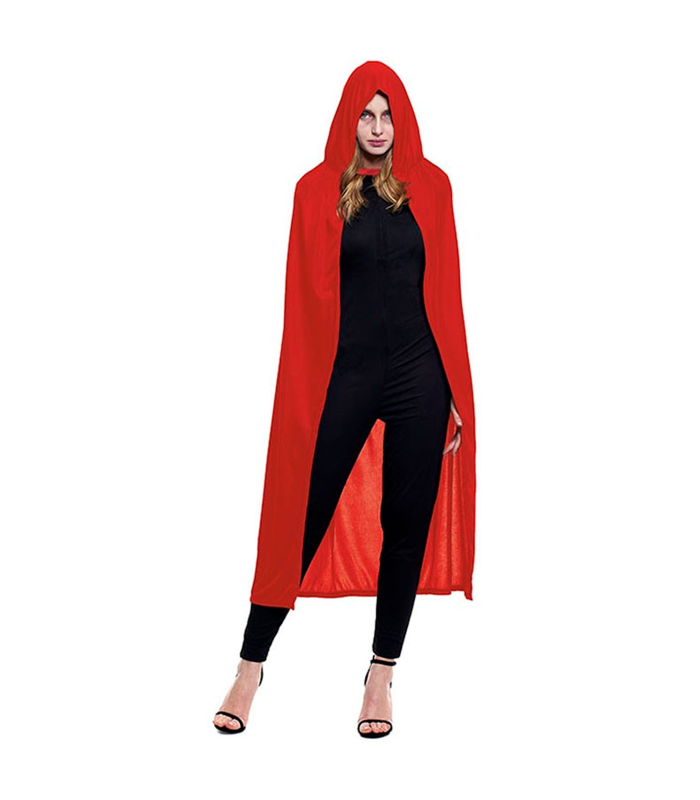 Capa con capucha de terciopelo, accesorio disfraz de vampiro, superhéroe, carnaval, halloween, cosplay, fiestas, adulto unisex, talla única, 140 cm, rojo