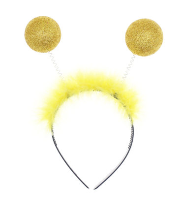 Tradineur - Diadema infantil con antenas y bolas amarillas, accesorios para disfraz de abeja, carnaval, halloween, cosplay, fiesta, niños, negro y amarillo, modelo aleatorio