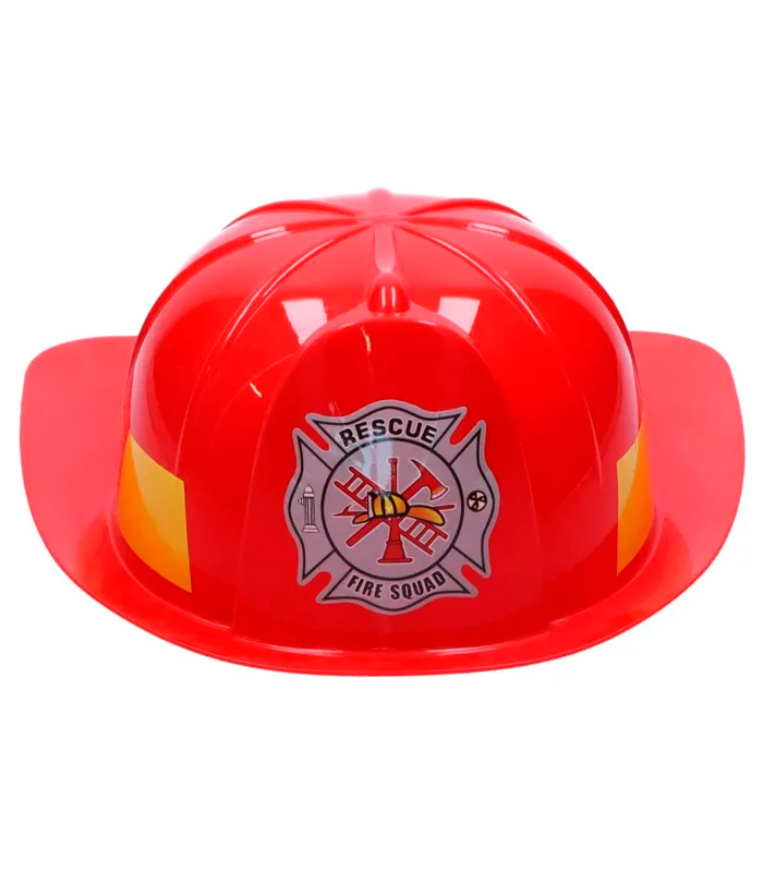 Tradineur - Casco infantil de bombero, plástico, sombrero de niño, gorro para disfraces, juguete, accesorio de carnaval, Halloween, cosplay, fiestas (Rojo, 22 x 26,5 x 10 cm)