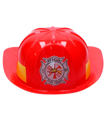 Tradineur - Casco infantil de bombero, plástico, sombrero de niño, gorro para disfraces, juguete, accesorio de carnaval, Halloween, cosplay, fiestas (Rojo, 22 x 26,5 x 10 cm)