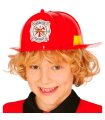 Tradineur - Casco infantil de bombero, plástico, sombrero de niño, gorro para disfraces, juguete, accesorio de carnaval, Halloween, cosplay, fiestas (Rojo, 22 x 26,5 x 10 cm)