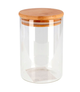 Tradineur - Tarro de vidrio borosilicato con tapa de bambú, bote, frasco, recipiente para guardar café, pasta, galletas, legumbres, 1100 ml, 15 x 10 cm