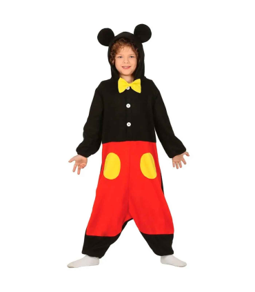 Disfraz de ratón, mono negro con diseño de ratón y pantalón rojo para niños para carnaval, halloween y celebraciones. Talla 5 - 6 años