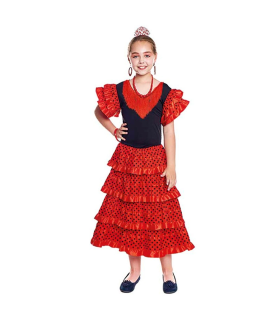 Tradineur - Set de flamenca bicolor, plástico, incluye collar, peineta, pulsera y pendientes, complementos para disfraz de sevillana, Carnaval, Halloween, cosplay, fiestas, rojo y negro