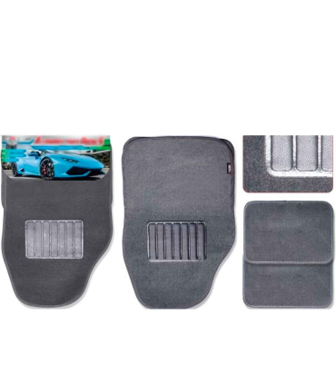 Tradineur - Juego 4 alfombras universales para coche - Alfombrillas fabricadas en terciopelo resistente, antideslizante y flexible para vehículos - Color Gris