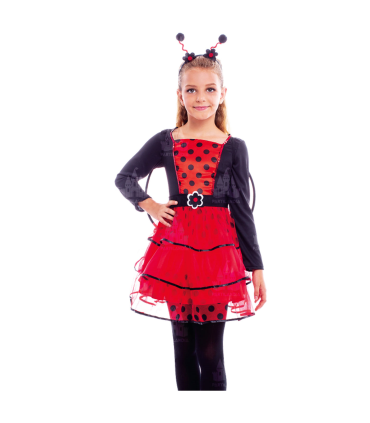 Disfraz mariquita infantil, fibra sintética, incluye vestido, diadema y alas, carnaval, halloween, cosplay, fiestas, niñas (5-6 años)