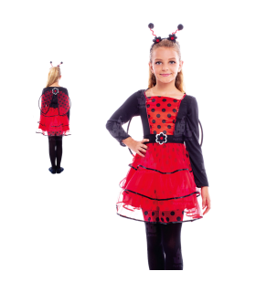 Disfraz mariquita infantil, fibra sintética, incluye vestido, diadema y alas, carnaval, halloween, cosplay, fiestas, niñas (5-6 años)