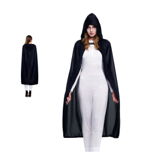 Tradineur - Capa de tela con capucha, accesorio disfraz de vampiro, superhéroe, carnaval, halloween, cosplay, fiestas, adulto unisex, talla única, 140 cm, negro