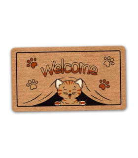 Tradineur - Felpudo Welcome Gato - Fabricado en Polipropileno - Ideal para dar la bienvenida a tus amigos en tu hogar - Antideslizante - 40 x 70 cm