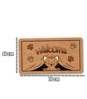 Tradineur - Felpudo Welcome Gato - Fabricado en Polipropileno - Ideal para dar la bienvenida a tus amigos en tu hogar - Antideslizante - 40 x 70 cm