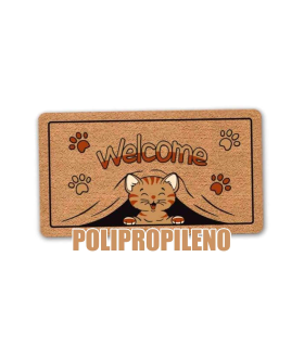 Tradineur - Felpudo Welcome Gato - Fabricado en Polipropileno - Ideal para dar la bienvenida a tus amigos en tu hogar - Antideslizante - 40 x 70 cm