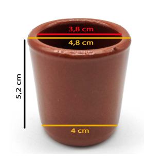 Tradineur - Vaso de chupito de barro, diseño tradicional, artesanal, servir licores, celebraciones, fiestas (Marrón, 5,2 x 4,8 cm, 50 ml)