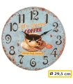 Tradineur - Reloj de pared de madera redondo con números grandes, diseño vintage "We serve coffee", cocina, cafetería, bar (Café, Ø 29,5 cm)