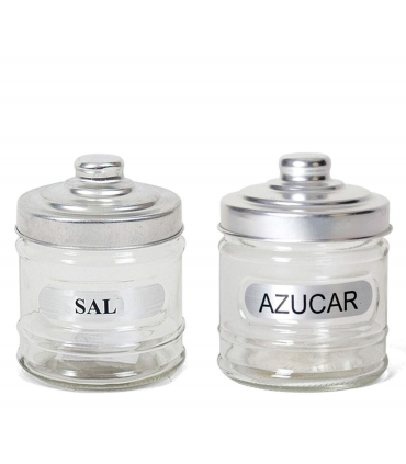 Set de salero y azucarero de cristal 280 ml, botes para sal y azúcar transparentes con tapa 10,5 x 8,5 cm, tarros, recipientes de vidrio, almacenamiento de condimentos, cocina