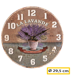 Tradineur - Reloj de pared redondo con números grandes, madera, diseño vintange, sala de estar, cocina, oficina, negocios (La Lavande, Ø 29,5 cm)