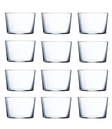 Tradineur - Juego de 12 vasos de cristal 23 cl, modelo "Ruta", pack 12 vasos para licores, bebidas, 8,2 x 6 cm, ligeros, aptos para lavavajillas