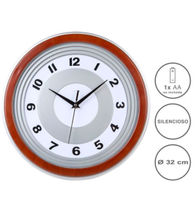 Tradineur - Reloj redondo de pared con números grandes, plástico, silencioso, diseño clásico, sala de estar, cocina, dormitorio, oficina (Modelo CL79, Ø 32 cm)