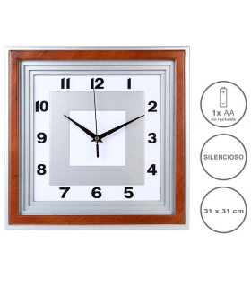 Tradineur - Reloj cuadrado de pared con números grandes, silencioso, plástico, diseño clásico, sala de estar, cocina, dormitorio, oficina (Modelo CL80, 31 x 31 cm)