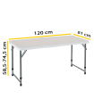 Tradineur - Mesa plegable de metal y plástico con altura ajustable, 2 posiciones, asa de transporte, playa, camping (Blanco, 58,5/74,5 x 120 x 61 cm)