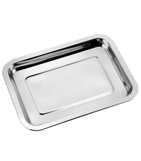 Tradineur - Bandeja de horno de acero inoxidable, fuente rectangular para asar, rustidera de cocina, cocinar y servir, 31,5 x 21,5 x 4,5 cm