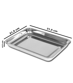 Tradineur - Bandeja de horno de acero inoxidable, fuente rectangular para asar, rustidera de cocina, cocinar y servir, 31,5 x 21,5 x 4,5 cm