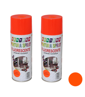 Montoro - Pack 2 botes de pintura en spray naranja fluorescente F202 400 ml, válido para multitud de superficies de interior y exterior. Pintura spray, válida para distintos materiales de 20x6,5x6,5cm