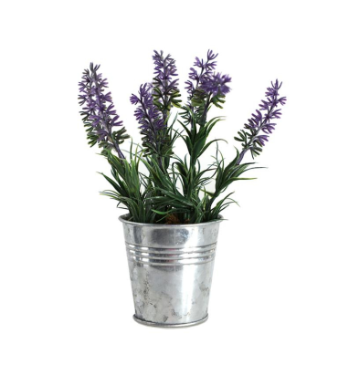 Planta artificial de lavanda con maceta de latón, de 21 x 7 x 7 cm, especial para decoración. Accesorio decorativo para hogar u oficina, imitación de flor de lavanda, de plástico