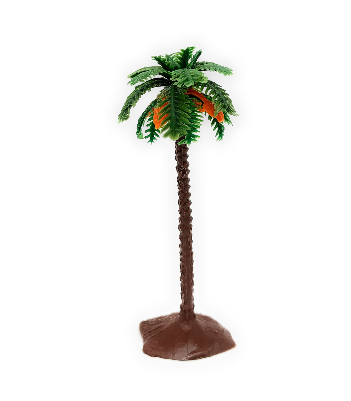 Tradineur - Palmera con dátiles decorativa 12 x 4,5 cm, resina, árbol artificial en miniatura para crear escenarios decorativos, mesa, estantería, repisa, decoración del hogar