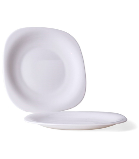 Tradineur - Plato de postre de vidrio opal templado, extra resistente, vajilla de cocina, apto para lavavajillas y microondas (Blanco, 20 x 20 x 1,5 cm)