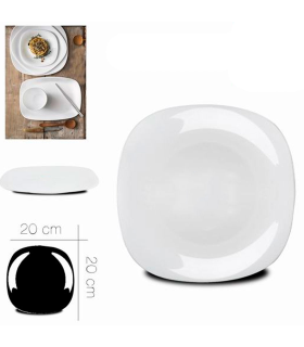 Tradineur - Plato de postre de vidrio opal templado, extra resistente, vajilla de cocina, apto para lavavajillas y microondas (Blanco, 20 x 20 x 1,5 cm)