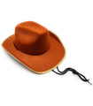 Tradineur - Sombrero vaquero para adulto, fieltro, gorro para disfraces, accesorio de carnaval, Halloween, cosplay, fiestas (Marrón, unisex, talla única)