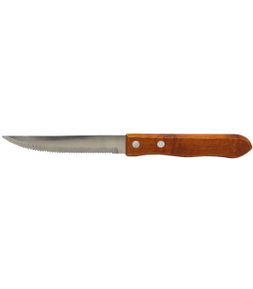 Tradineur - Cuchillo de sierra para carne, hoja de acero inoxidable de 10 cm y mango de madera, cubiertos clásicos, apto para lavavajillas, 20,5 cm