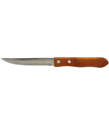 Tradineur - Cuchillo de sierra para carne, hoja de acero inoxidable de 10 cm y mango de madera, cubiertos clásicos, apto para lavavajillas, 20,5 cm