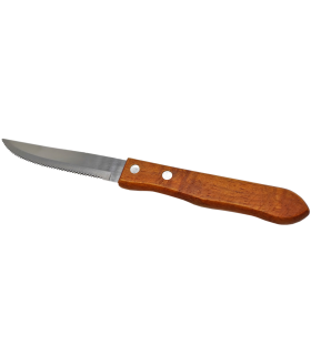 Tradineur - Cuchillo de sierra para carne, hoja de acero inoxidable de 10 cm y mango de madera, cubiertos clásicos, apto para lavavajillas, 20,5 cm