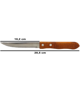 Tradineur - Cuchillo de sierra para carne, hoja de acero inoxidable de 10 cm y mango de madera, cubiertos clásicos, apto para lavavajillas, 20,5 cm