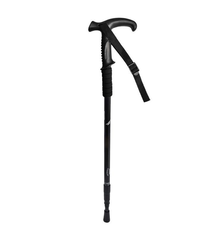 Tradineur - Bastón de trekking extensible, mango en T ergonómico, palo de senderismo telescópico, aluminio, ultraligero, antichoque, caminar, montaña, 65-135 cm, color aleatorio