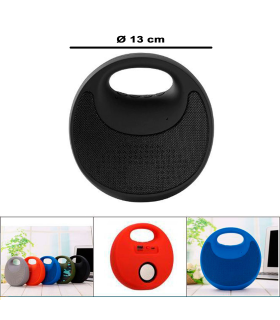 Tradineur - Altavoz portátil con asa, bluetooth, batería recargable, 3 horas duración, cable usb, ranuras usb y micro SD, Ø 13 cm, color aleatorio