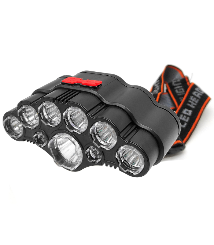 Tradineur - Linterna de cabeza, 9 LED, luz frontal, 4 modos de luz, batería recargable, cable USB, resistente al agua, correr, excursión, camping, pesca, 11 x 6,3 x 5 cm