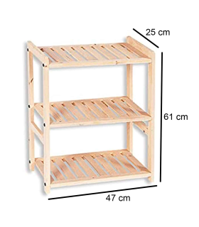 Estantería de madera, 3 niveles, soporte de 3 estantes, ordenación, con instrucciones, fácil montaje, 61 x 47 x 25 cm