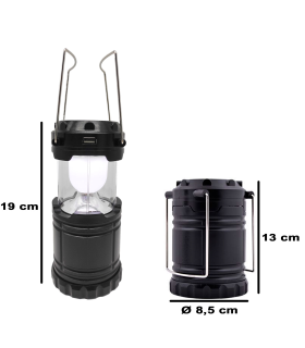 Tradineur - Farol, luz de camping recargable con asas, 8 LED, recarga solar, iluminación de exterior, portátil, excursión, acampada, pesca, 19 x 8,5 cm, color aleatorio