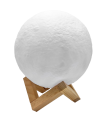 Tradineur - Lámpara de sobremesa con forma de luna, base de madera, plástico blanco, funciona con pila, decoración de salón, dormitorio, Ø 15 cm