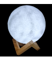 Tradineur - Lámpara de sobremesa con forma de luna, base de madera, plástico blanco, funciona con pila, decoración de salón, dormitorio, Ø 15 cm