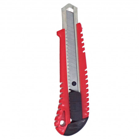 Cúter profesional con mango antideslizante, cutter con cuchilla de 18 mm, bloqueo de seguridad, carcasa de plástico, forma ergon