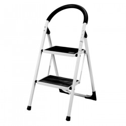 Tradineur - Escalera plegable de acero con 2 peldaños antideslizantes de 30 x 20 cm, multiusos, uso interior y exterior, 80 x 54