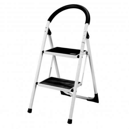 Tradineur - Escalera plegable de acero con 2 peldaños antideslizantes de 30 x 20 cm, multiusos, uso interior y exterior, 80 x 54