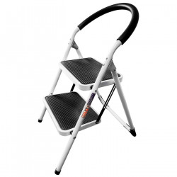 Tradineur - Escalera plegable de acero con 2 peldaños antideslizantes de 30 x 20 cm, multiusos, uso interior y exterior, 80 x 54