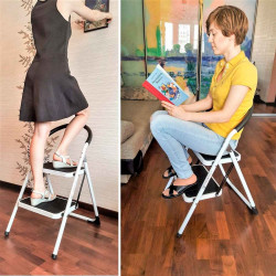 Tradineur - Escalera plegable de acero con 2 peldaños antideslizantes de 30 x 20 cm, multiusos, uso interior y exterior, 80 x 54